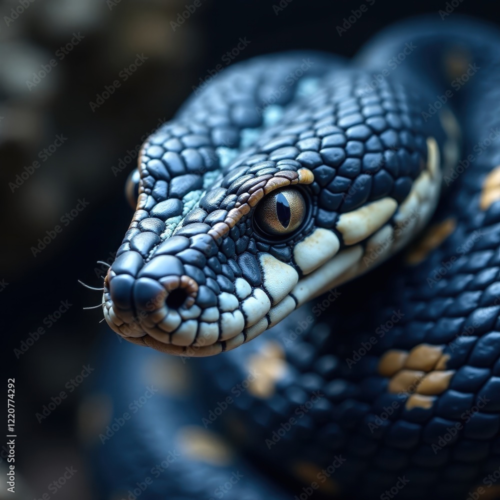 Intricate detail of blue viper's facial features, head, wild, reptile Intricate detail of blue viper's facial features, head, wild, reptile