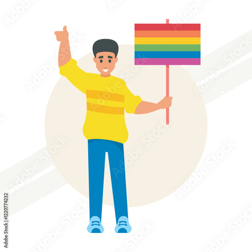 A man holding an LGBT banner representing pride and diversity