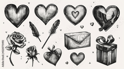 Set of Romantic Tattoo Designs in Grayscale photo