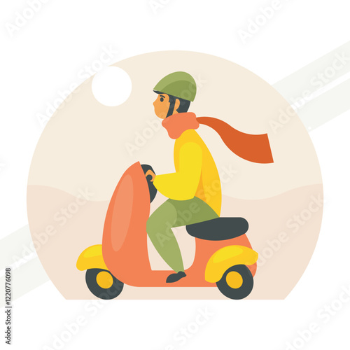 A man in a helmet driving a scooter representing safety and transportation