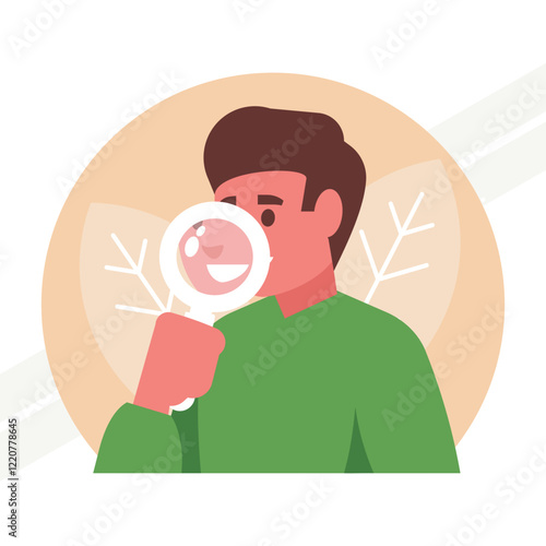 A man looking through a magnifying glass representing investigation and scrutiny