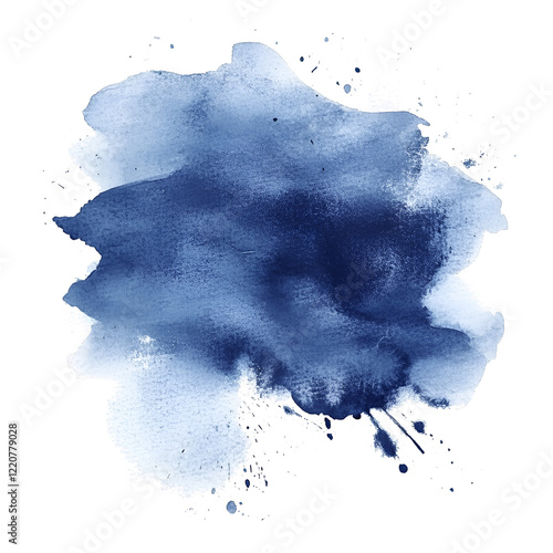 A deep navy blue watercolor blob isolated on a white transparent background