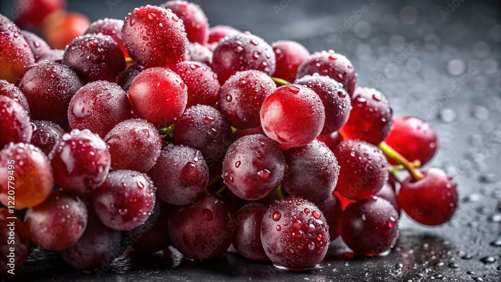 Juicy Red Grapes on Gray Background - Fresh, Dewy Harvest Juicy Red Grapes on Gray Background - Fresh, Dewy Harvest