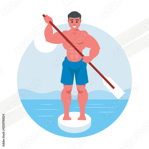 A man paddleboarding representing water sports and adventure