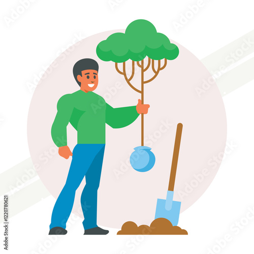 A man planting a tree representing nature and conservation