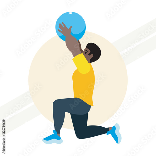 A man performing exercises with a ball representing fitness and training