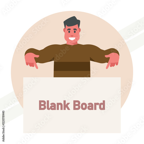 A man pointing at a blank board representing presentation and communication