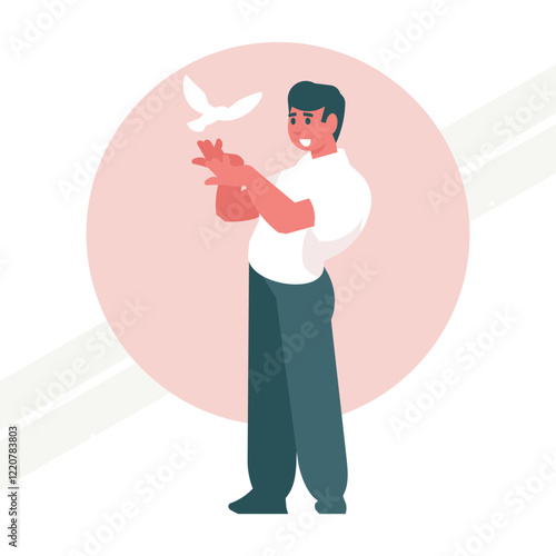 A man releasing a white dove representing peace and freedom