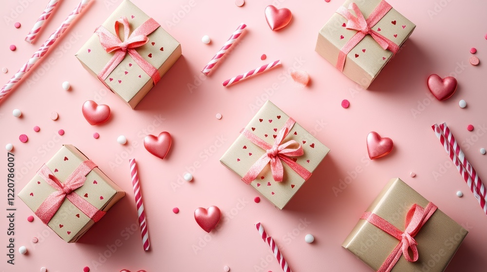 Valentine's day party theme with gift boxes and decorations for festive celebration Valentine's day party theme with gift boxes and decorations for festive celebration