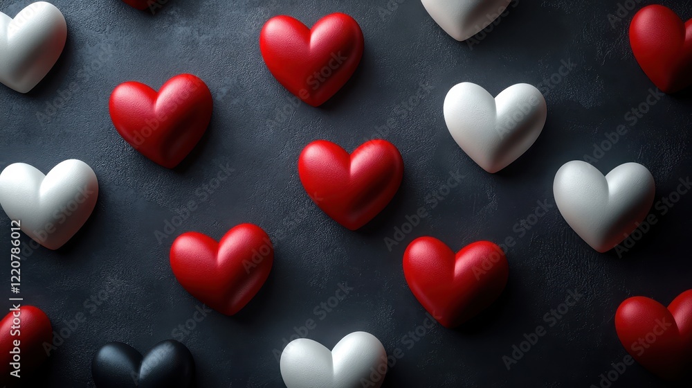 Romantic pattern of red and white hearts on a dark background for valentine’s day design Romantic pattern of red and white hearts on a dark background for valentine’s day design