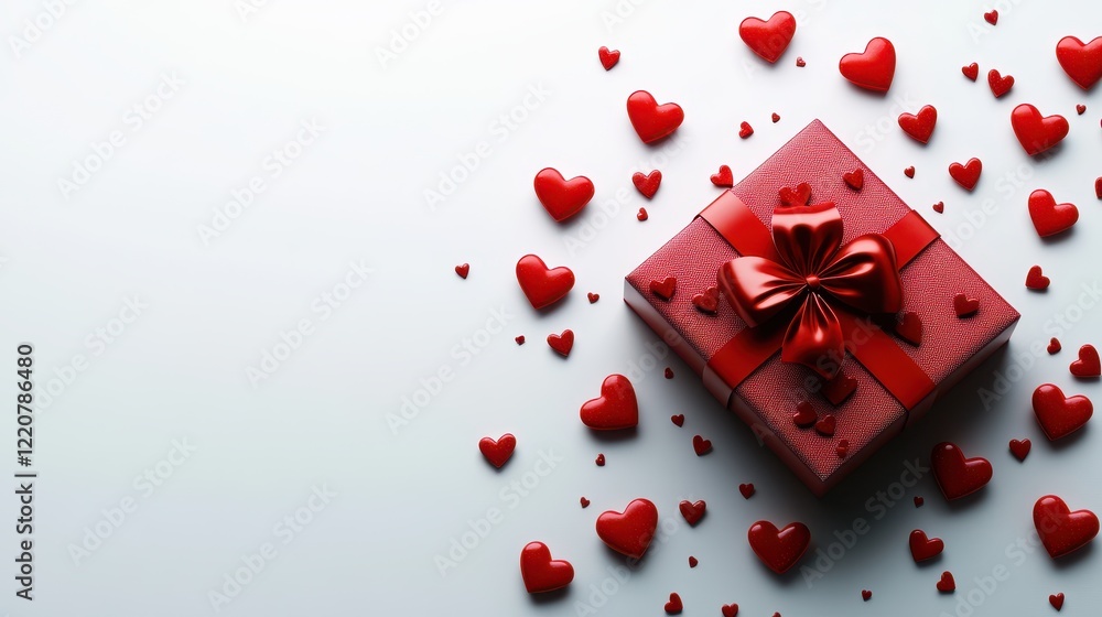 Romantic valentine card design with red hearts and gift box Romantic valentine card design with red hearts and gift box