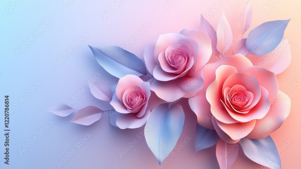 Elegant floral composition with soft pastel roses on gentle gradient background Elegant floral composition with soft pastel roses on gentle gradient background