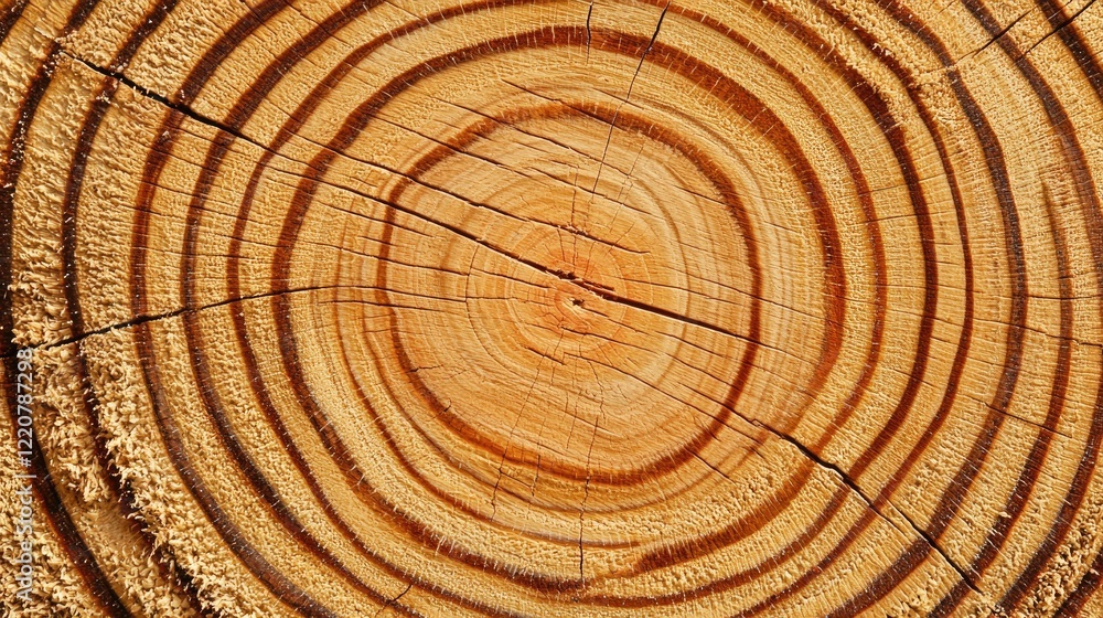 Fototapeta premium A close-up of a weathered log showing its detailed bark texture and rings. 