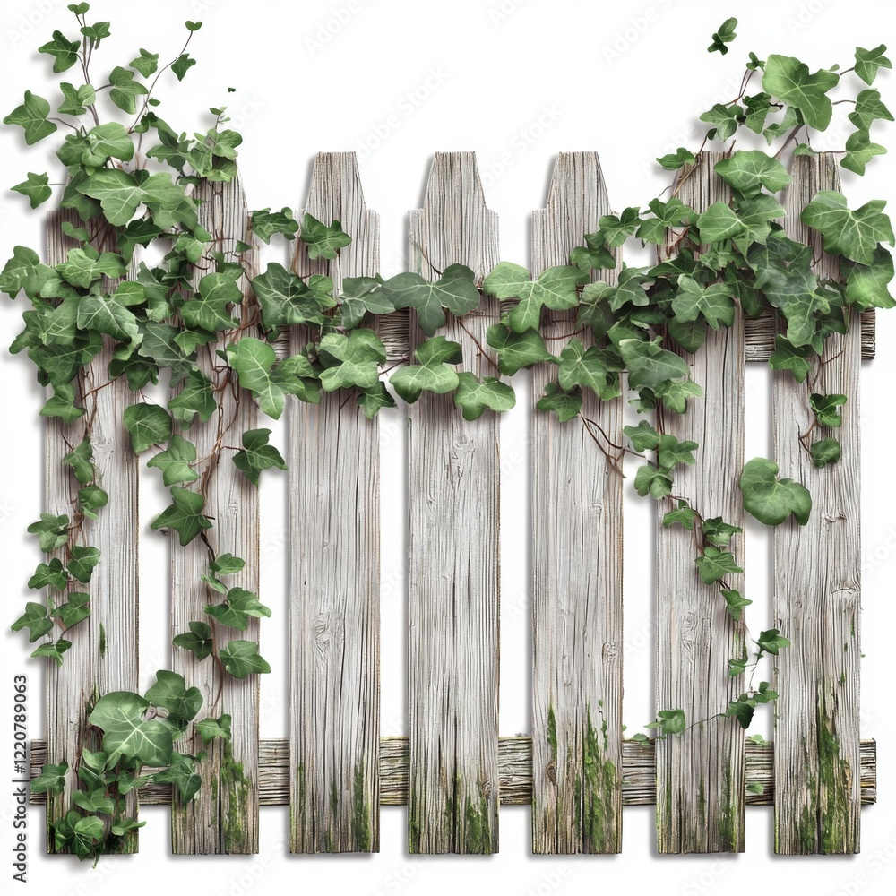Fototapeta premium Wooden Fence Covered in Ivy Vines with Rustic Texture for Garden and Nature Background