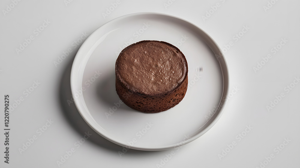 Single Soufflé au Chocolat on Plain White Plate Single Soufflé au Chocolat on Plain White Plate