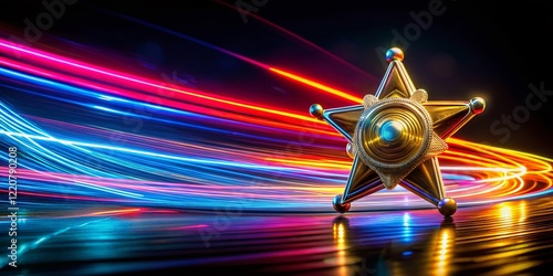 Long Exposure Photo of Sheriff Badge Toy, Spinning with Light Trails