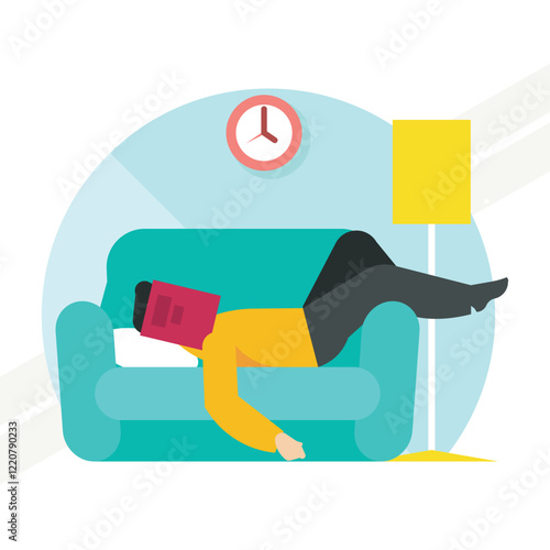 Man asleep on a sofa with an open book