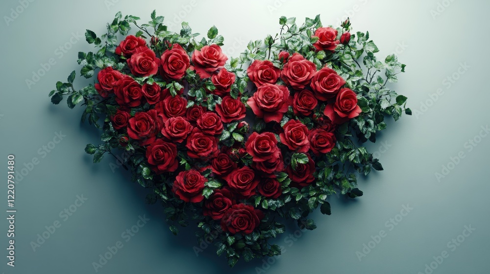 Heart-shaped red rose arrangement on white background for romantic or valentine theme Heart-shaped red rose arrangement on white background for romantic or valentine theme