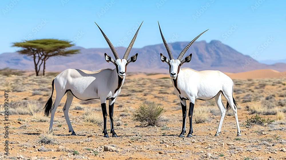 Oryx pair in desert habitat Oryx pair in desert habitat