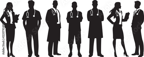 Medical staff silhouettes in a variety of attitudes 
