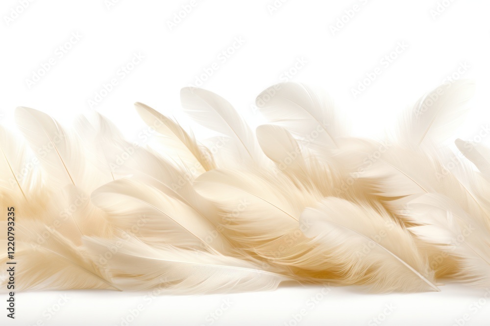 Fototapeta premium Luxurious light feathers spread out in layers showing their fine details and silky softness