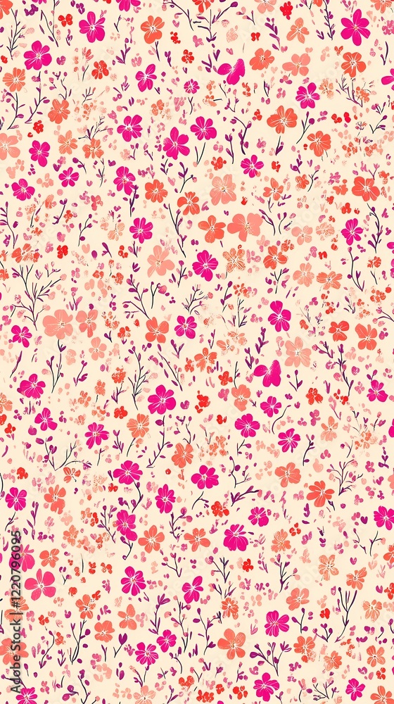 Pink and orange flowers and leaves pattern illustration poster background Pink and orange flowers and leaves pattern illustration poster background
