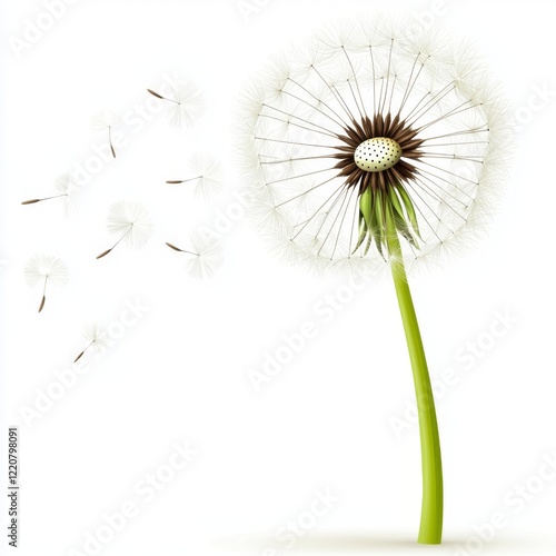 Wallpaper Mural Soft and Delicate Dandelion Seed Head with Floating Seeds against a White Background Torontodigital.ca