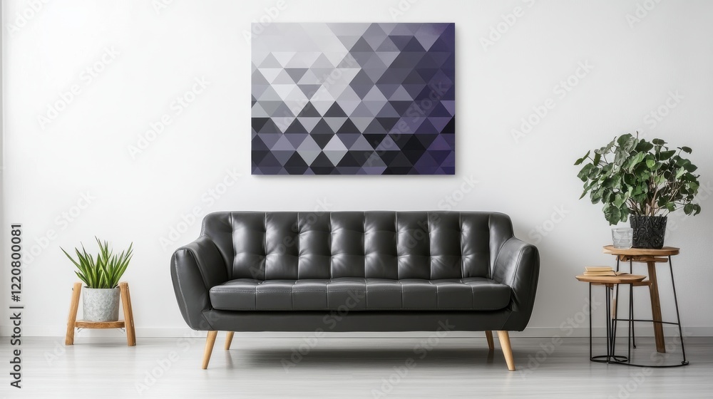 Obraz premium Modern Living Room with Sleek Black Leather Sofa