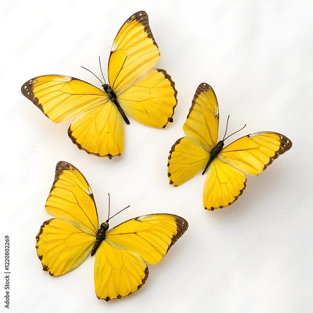 Obraz premium Collection set of yellow butterflies or white background,