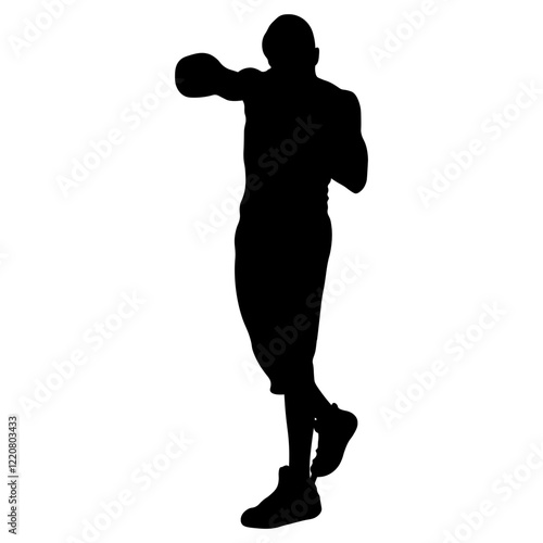 Man Boxing Player Silhouette Isolated on White Background. Vector Illustration