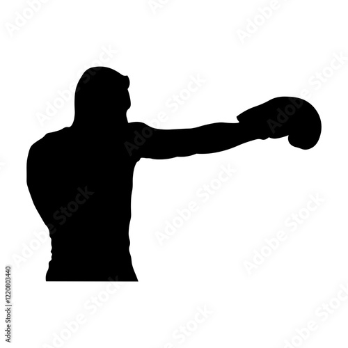 Man Boxing Player Silhouette Isolated on White Background. Vector Illustration