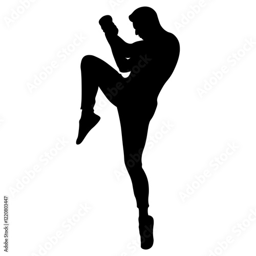 Man Boxing Player Silhouette Isolated on White Background. Vector Illustration