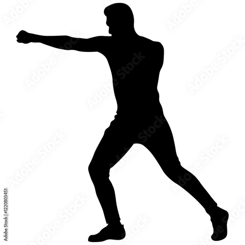 Man Boxing Player Silhouette Isolated on White Background. Vector Illustration