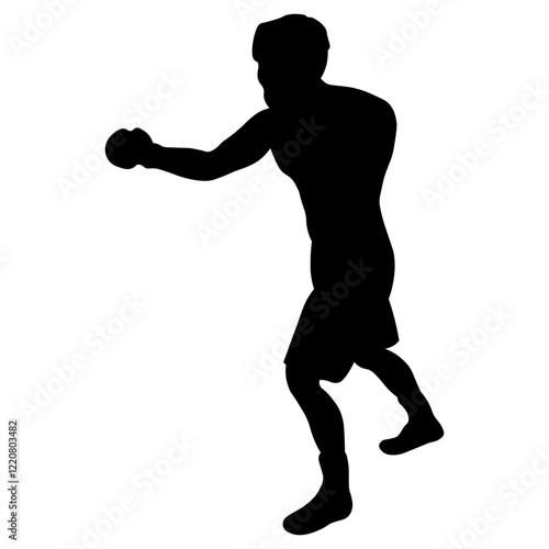 Man Boxing Player Silhouette Isolated on White Background. Vector Illustration
