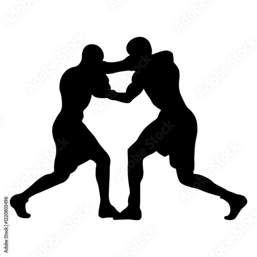 Man Boxing Player Silhouette Isolated on White Background. Vector Illustration