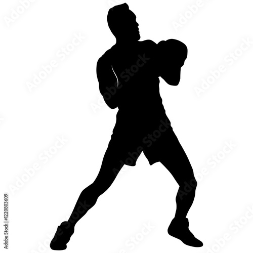 Man Boxing Player Silhouette Isolated on White Background. Vector Illustration
