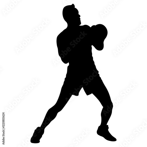 Man Boxing Player Silhouette Isolated on White Background. Vector Illustration