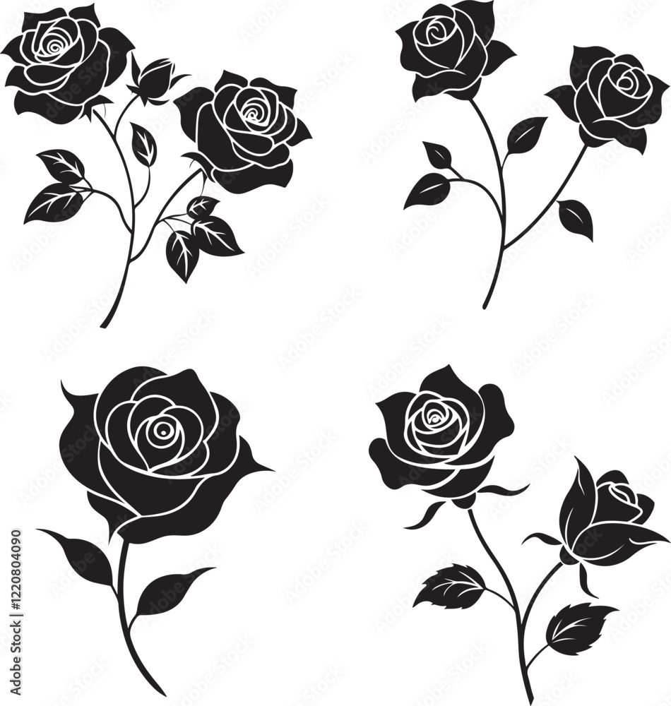 Obraz premium Line art rose flower vector icon