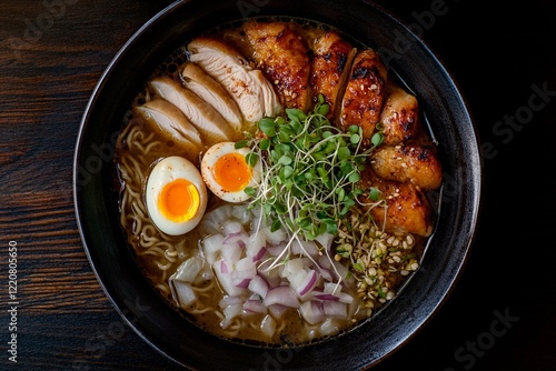 Wallpaper Mural Savoring a bowl of rich ramen with chicken, eggs, and fresh herbs crafted in a cozy kitchen Torontodigital.ca