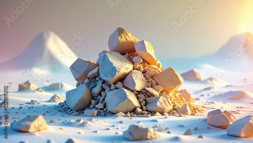 Isolated crushed stones on a white backdrop photo