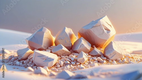 Isolated crushed stones on a white backdrop photo