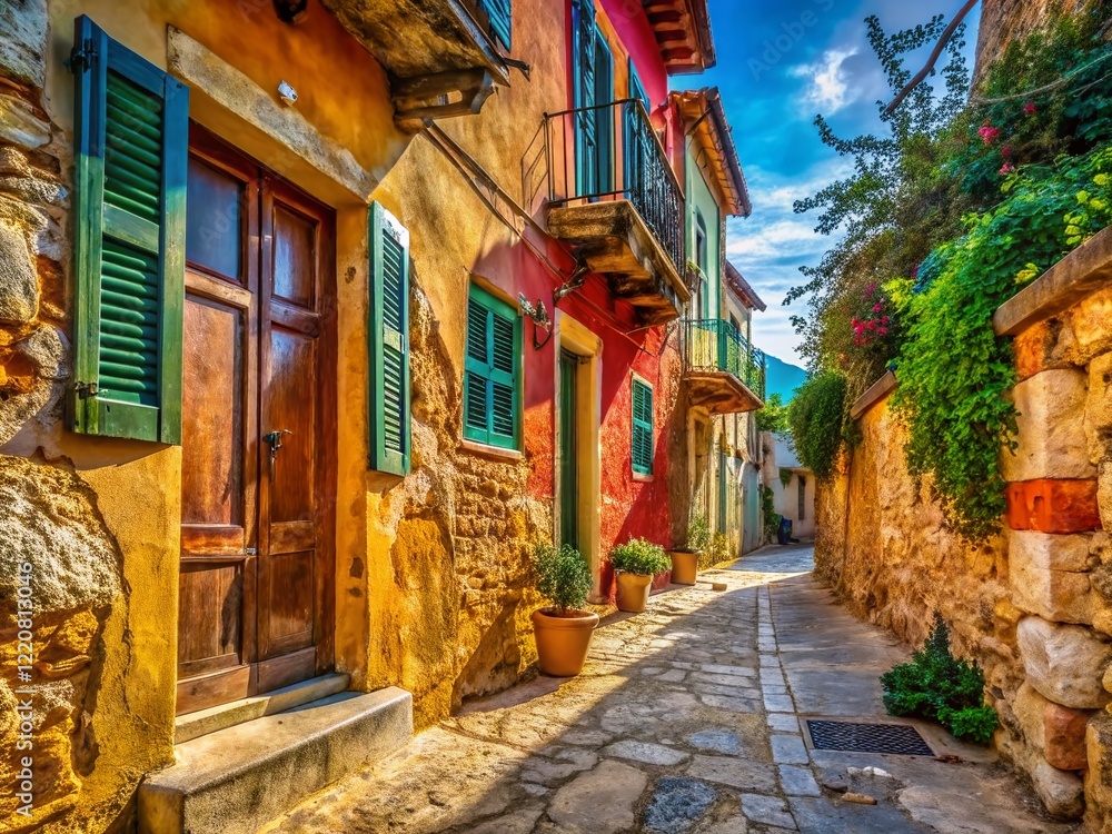 Fototapeta premium Macro Photography: Ancient Nafplio Coastal Town - Narrow Street Details