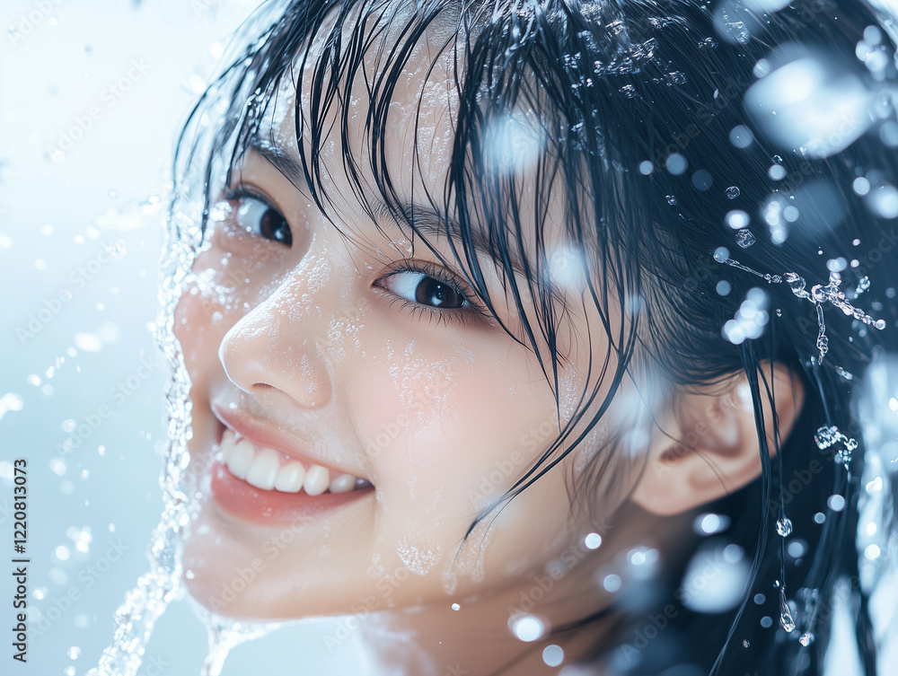 水しぶきと女性 水しぶきと女性