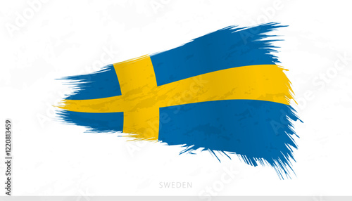 Sweden National Flag with Textured Brush Strokes.