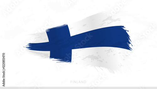 Finland National Flag with Textured Brush Strokes.