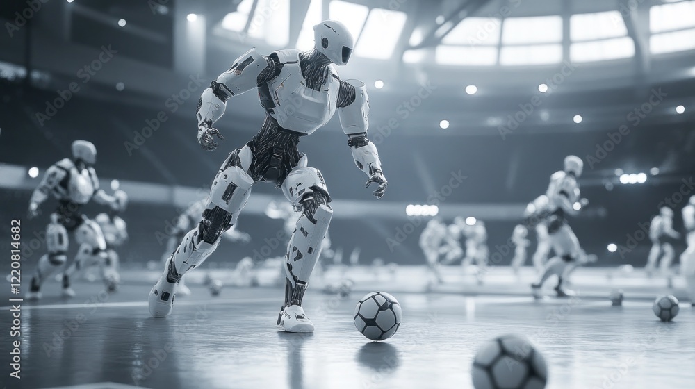 Obraz premium A Futuristic Sports Arena with Robots Competing