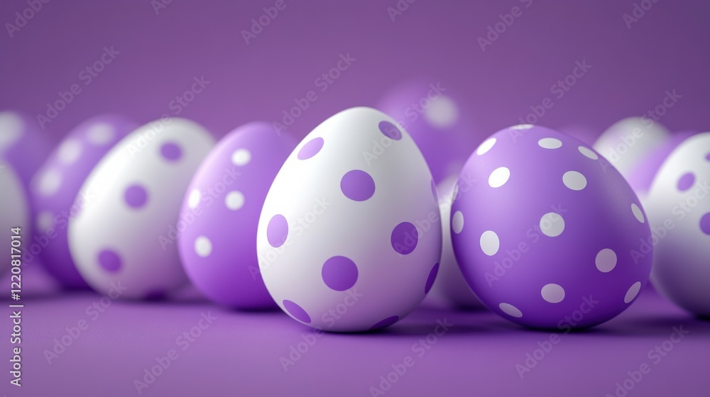 a group of purple and white easter eggs on a purple background with polka dot dots on the egg shell, with space for a text ornament. generative ai a group of purple and white easter eggs on a purple background with polka dot dots on the egg shell, with space for a text ornament. generative ai