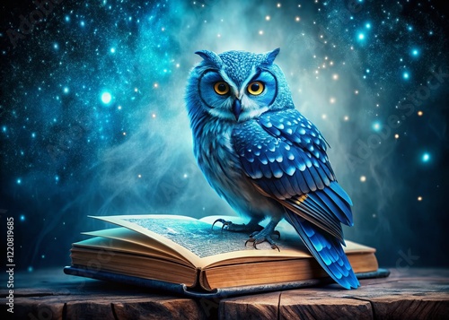 Wallpaper Mural Magical Blue Owl with White Spots Perched on an Open Book - Long Exposure Photography Torontodigital.ca