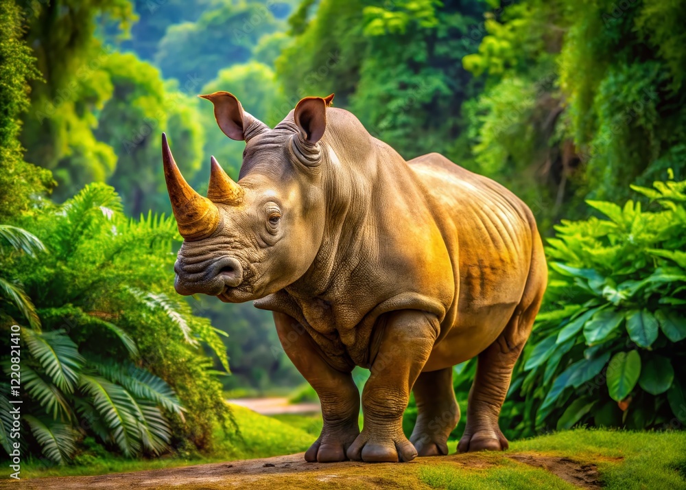 Fototapeta premium Majestic African Rhino at the Zoo - Wildlife Conservation Stock Photo
