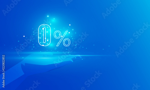 Abstract technology polygon hand hold in 0 percent discount digital world, Business management strategy vector design.